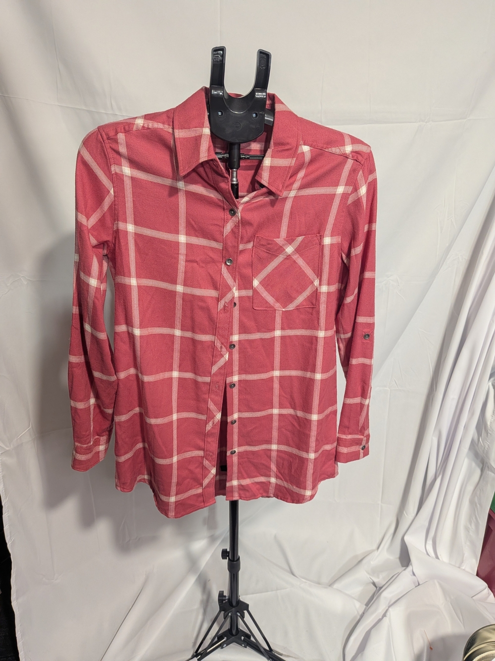 Men's Red Plaid Long-Sleeve Casual Button-Down Shirt